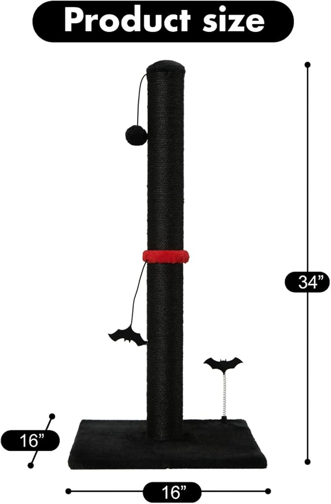 MECOOL Cat Scratching Post Premium Sisal Scratch Posts with Hanging Ball Vertical Scratcher for Indoor Cats and Kittens,Black