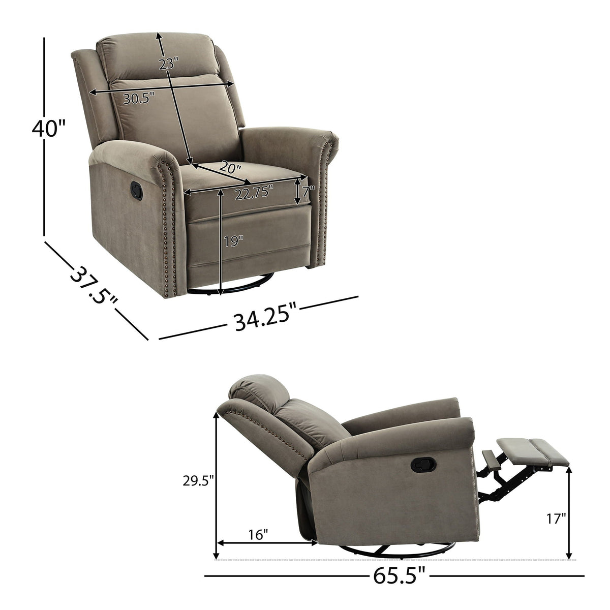 360 Degrees Swivel Manual Rocking Recliner with Adjustable Backrest