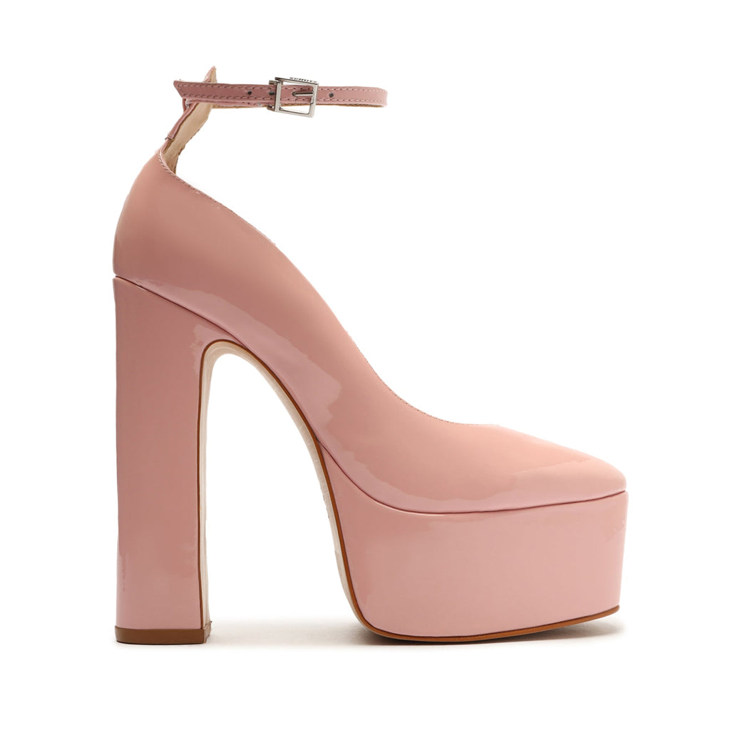 Schutz Renee Pink Faux Leather Square Toe Buckle Ankle Strap Block Heels 8.5