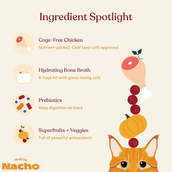 Made by Nacho Wet Cat Food, Cage-Free Minced Chicken in Bone Broth for Hydration with Prebiotics for Digestive Health, High Protein, 2.5oz Cups (10 Pack), Limited Ingredients