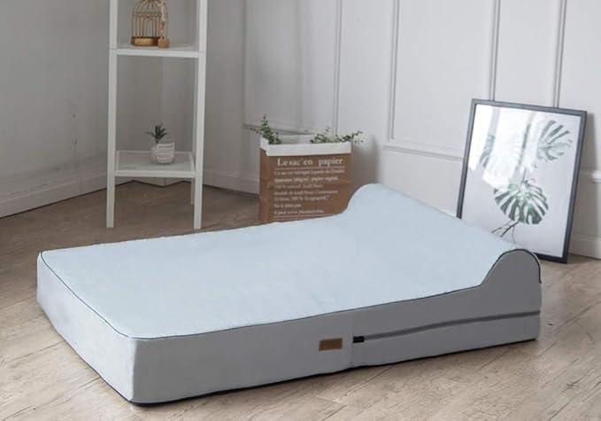 KOPEKS Orthopedic Memory Foam Dog Bed 7" Inch Thick Extra Large Dog Bed With Pillow Grey 50"x34"x10" Includes Waterproof Liner and Durable Removable Cover With Smart Design