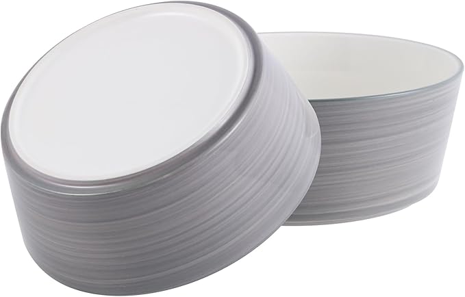 Grey White Dog Bowl Ceramic for Medium Large Breed, Heavy Weighted Dog Food Water Feeder Dish, 8 in Non - Slip Modern Cute Extra Big Porcelain Pet Bowl Maze Wide Mouth