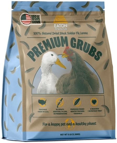 Eaton Pet and Pasture Premium Grubs, USA Grown Dried Black Soldier Fly Larvae, High Calcium Treat for Chickens, Ducks, Wild Birds (5 LB)