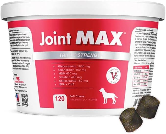 TS Joint Supplement Vet Formulated Pain & Inflammation Relief Treats Hip Dysplasia & Arthritis, Glucosamine, Chondroitin, Turmeric, MSM, HA, Creatine, Omega 3 EPA + DHA.120 Soft Chews