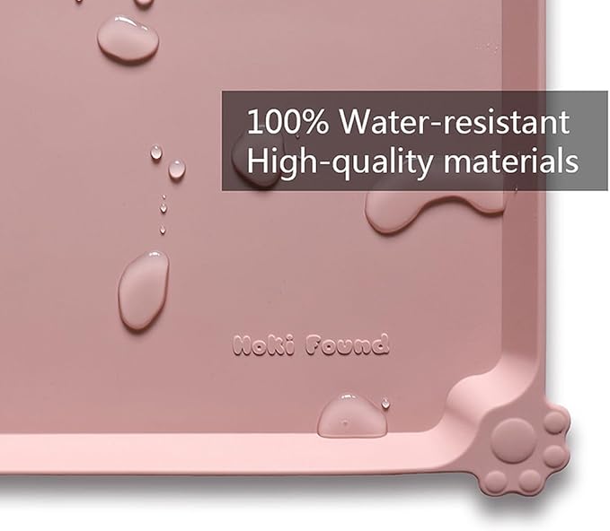 Hoki Found Large Non Slip Pet Feeding Mats - Silicone tray - Waterproof Bowls - Neutral Pink