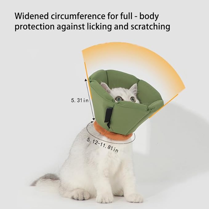 Cat Cone Collar - Soft Waterproof Elizabethan for Cats, Cute Green Flower Anti-Lick Recovery Collar, Adjustable Healing Collar for Wound Care & Surgery，L