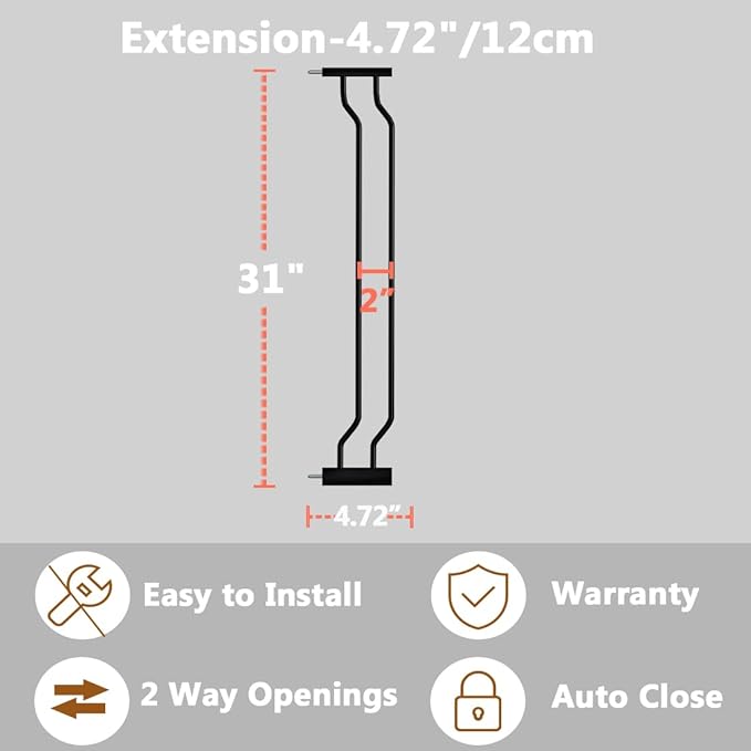 Fairy Baby Safety Gate 4.72 inch Extension for Walk Through Baby Gate Auto Close Child Safety Gates Extension Black
