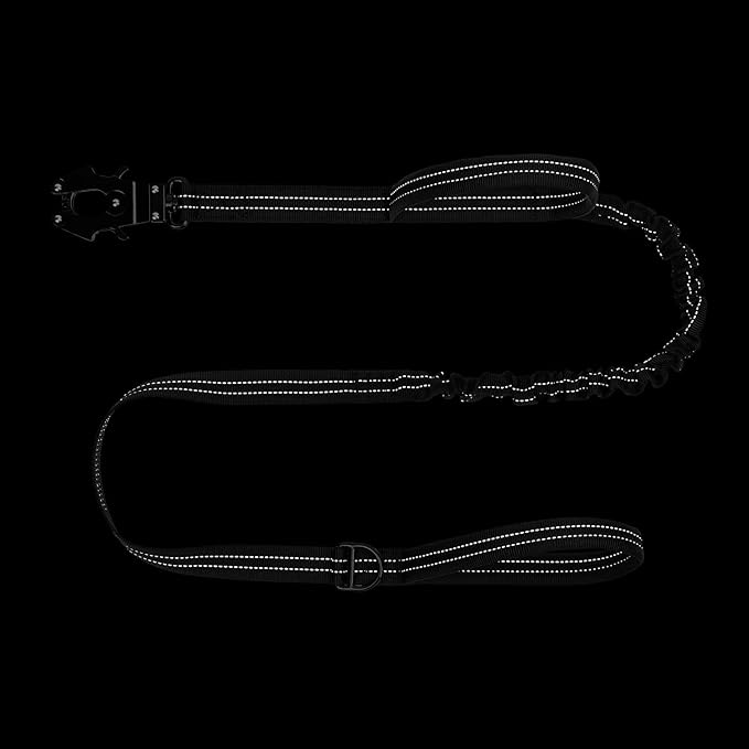 ICEFANG Tactical Dog Leash,K9 Training Walking Bungee Lead with 2 Control Handle,Heavy Duty Quick Release Metal Clasp,Hands Free D-Ring for Medium Large Dogs (6ft,Reflective Black)