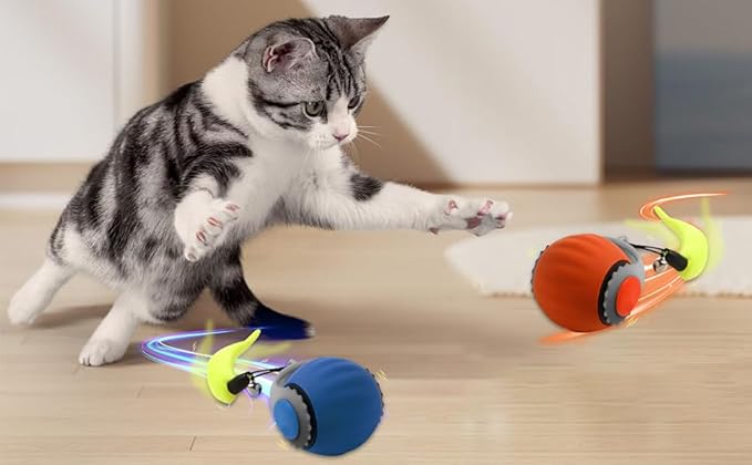 Speedy 3.0 Tail Upgrade Speedy 3.0 Tail Cat Toy,2025 New Turbo Smart Interactive Cat Ball for Indoor,Automatic Moving Smart Toys withTail Two Speed Adjustment (Blue+Orange, 2PC)