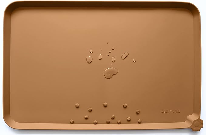 Hoki Found X-Large Silicone Pet Feeding Mats - Non-Slip Dog Cat Bowl Placemats - Waterproof - For Carpet - Butterscotch