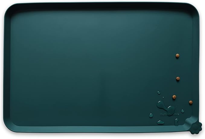 Hoki Found XX-Large Silicone Non Slip Pet Dog Cat Bowl Mats - Placemat for Feeding - Waterproof for Carpet - Dark Cedar