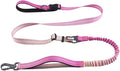 Hands Free Dog Leash for Large Medium Dogs Heavy Duty Bungee Reflective Adjustable Waist Leashes for Walking Running with Car Buckle 4-6FT (Rose)