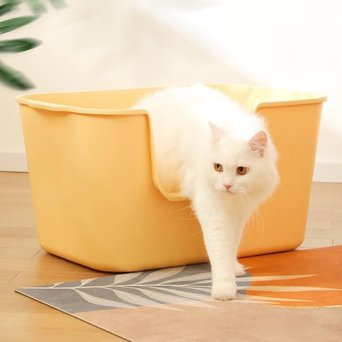 XXL Litter Box with High Sides - 24.6"L x 16.9"W x 12.99"H, Anti-Splash, Tool-Free Assembly, Multi-Cat, Jumbo (Yellow)