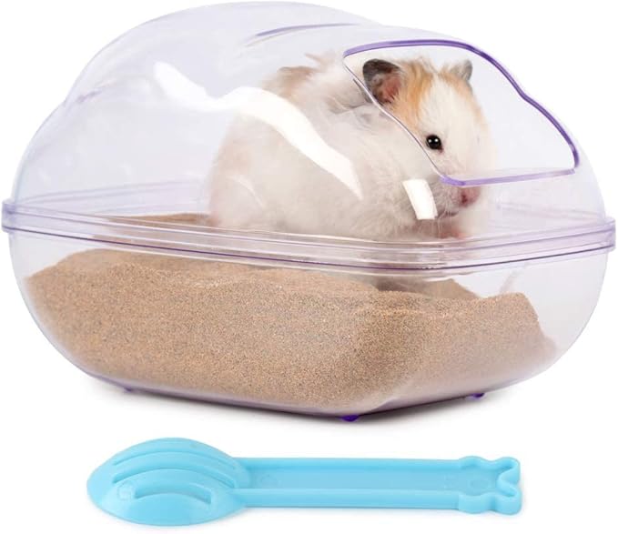 BUCATSTATE Sand Bath Container for Hamster Transparent Toilet with Scoop Set Dust Bath Sandbox Cage Accessories for Small Animals(Purple, Large)