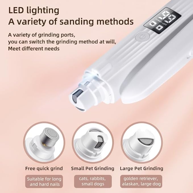 2-in-1 Dog Nail Trimmers & Dog Nail Grinder with 2 LED Lights, USB Rechargeable, Cat Nail Clipper with Splash Guard, and Multiple Grinding Methods for Small, Medium, and Large Dogs & Cats