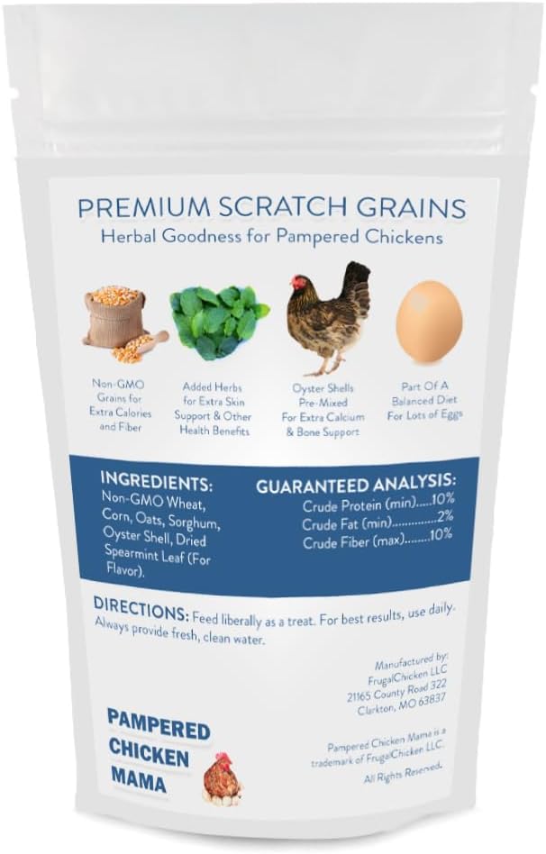 Pampered Chicken Mama Backyard Feed - Premium Scratch Treat - High Protein & Calcium All-Natural Grower Feed Supplies for Laying Chickens (2.5 Pounds)