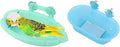Wontee Bird Bath Box with Mirror Portable Parrot Hanging Bathroom Bathing Tub for Small Birds Cleaning Supplies (Blue(B)+Green)