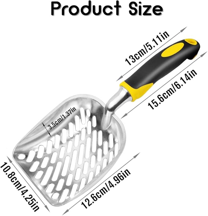 Cat Litter Scoop-Metal Cat Scooper-Long Handle Scoop,Cat Scooper-Poop Sifting-Mesh Shovel-Suitable for Cat Litter Box, (Yellow)
