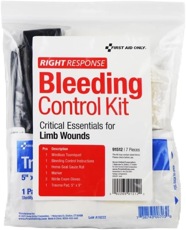 First Aid Only 91512 Critical Essentials Bleeding Control Kit for Limb Wounds, 7 Pieces