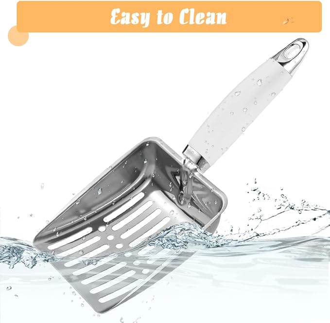 Cat Litter Scoop - Stainless Steel Metal Cat Litter Scoop-Sturdy Mesh Scooper - Mesh Shovel-Easy to Clean - Suitable for Cat Litter Box -Grey White