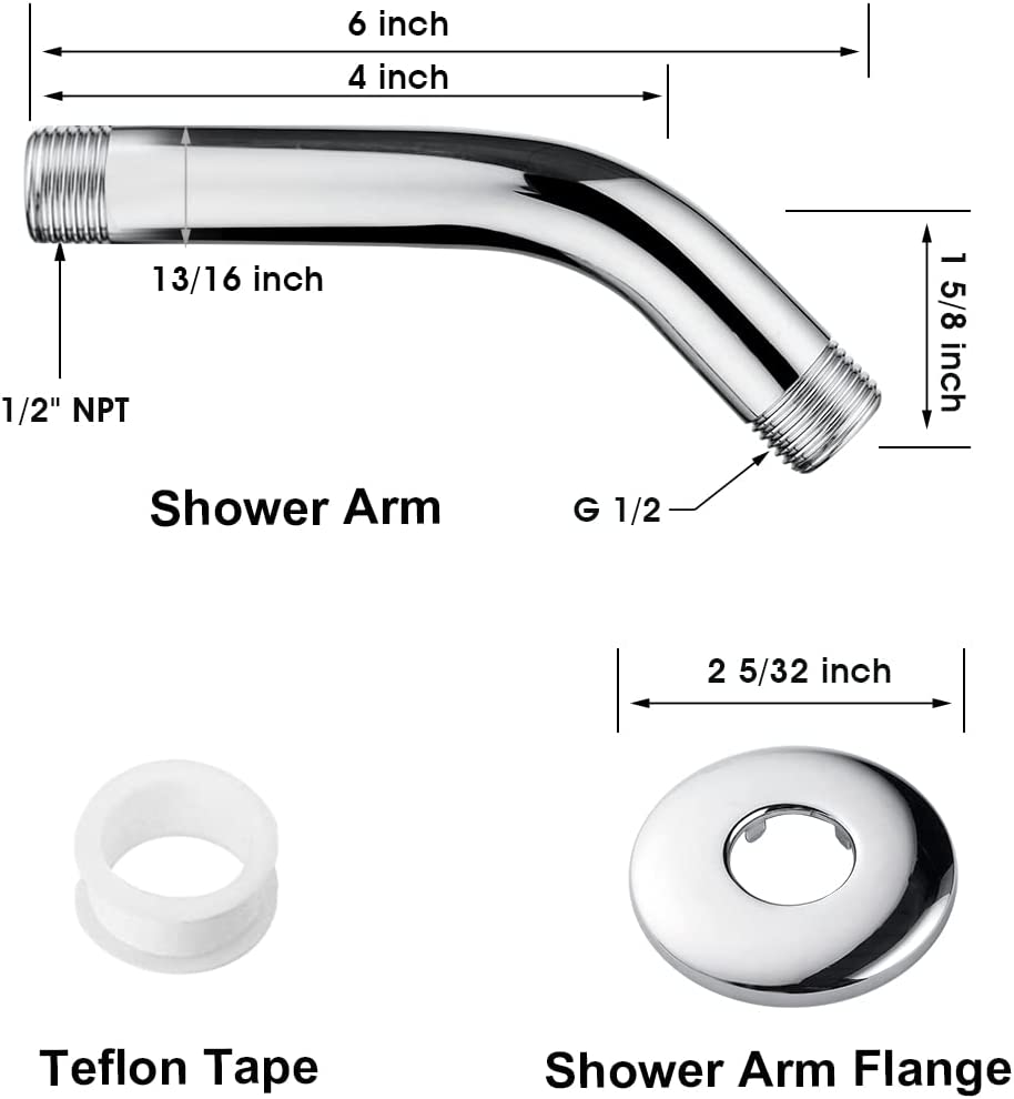 6-Inch Solid Brass Shower Arm with Universal G1/2 Connection