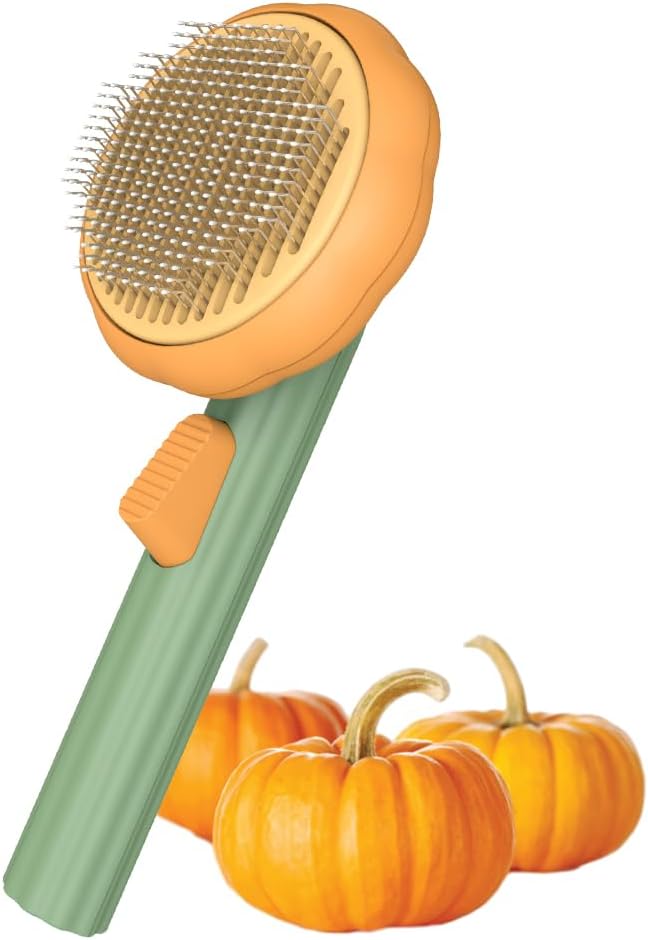 Pumpkin Self Cleaning Brush for Pet Deshedding - Deep Cleaning for Dogs, Cats, Puppies, Rabbits, Bunnies
