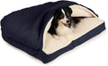 Snoozer Rectangle Cozy Cave Dog Bed - Indoor Dog Bed with Cover Cave, Covered Calming Burrow for Medium & Large Sized Pets with Blanket Attached, Enclosed, Washable - Large, Navy