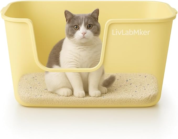 Extra Large Cat Litter Box with High Sides - Splash-Proof Design for Big Cats & Multi-Cat Homes, 24.6in x 16.7in x 12.8in (Yellow)