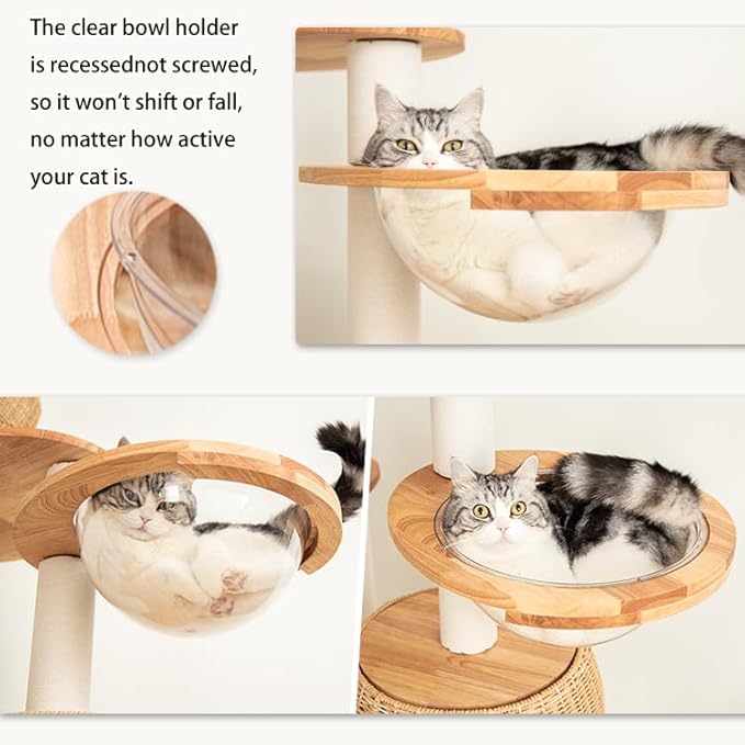 57'' Cat Tower for Large Cats, Manual Hand Woven Modern Multi-Level Condo with Natural Wood, Cat Activity Centre for Medium and Big Pets