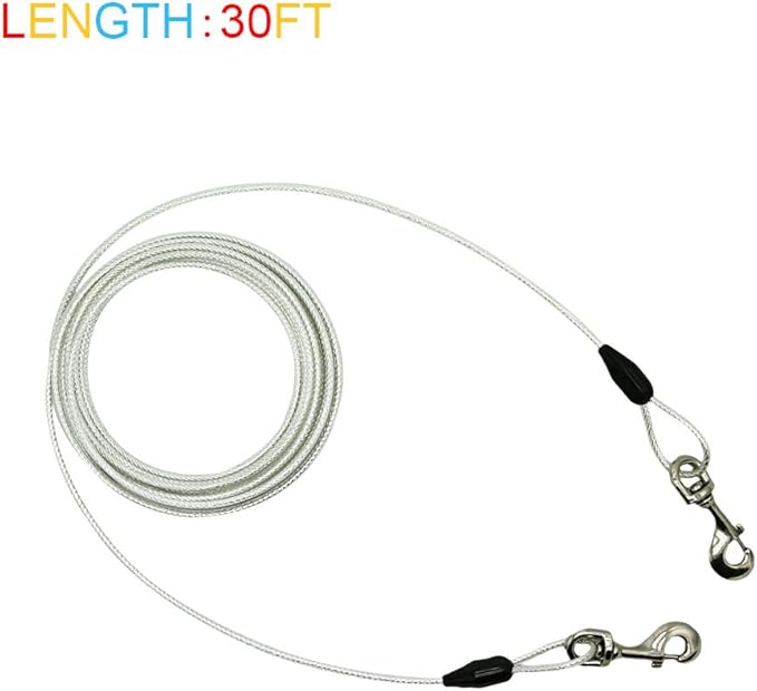 Petest 30ft Reflective Tie-Out Cable for Heavy Dogs Up to 125 Pounds