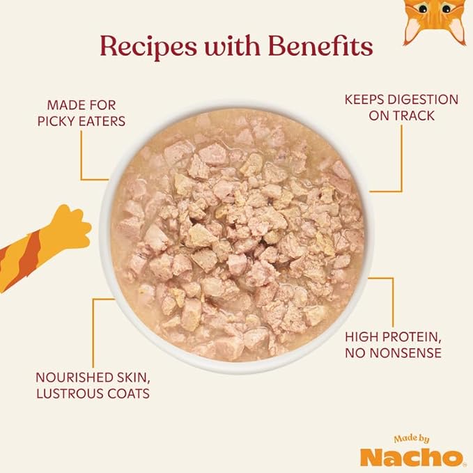 Made by Nacho Wet Cat Food, Cage-Free Minced Chicken in Bone Broth for Hydration with Prebiotics for Digestive Health, High Protein, 2.5oz Cups (10 Pack), Limited Ingredients