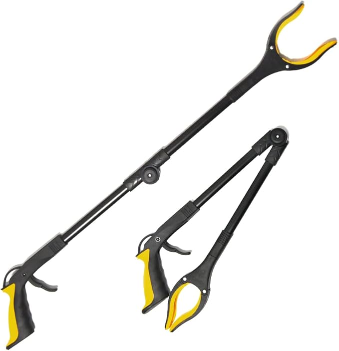 Fish Tank Accessories - 31" Aquarium Tweezers Grabber for Aquarium Landscaping Decoration Grab and Place Garbage Cleanup Foldable Gripper Multi-Function Mobility Aid Reaching Assist Tool(Yellow)