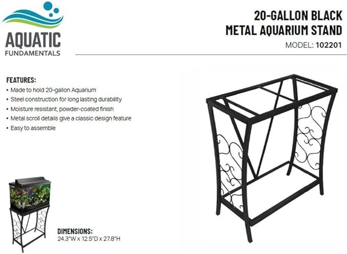 MAKLAINE Traditional Steel 20 Gallon Metal Aquarium Stand in Black