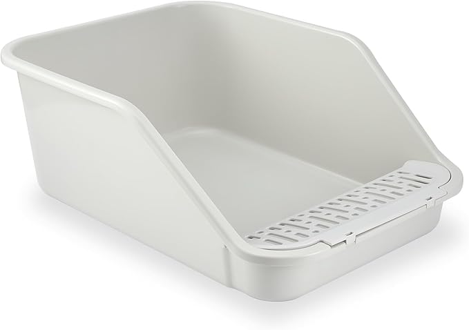 SpaceTime Large Cat Litter Box with High Sides,Cat Boxes for Indoor Cats,Cat Litter Pan for Kitty,Litter Box with Low Entry,Easy to Clean,Anti-Splashing(Grey)