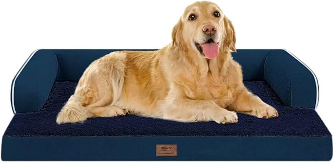 Large Dog Bed Orthopedic Washable | Beds Bolster Pet - XXL Large Big Dogs - Memory Foam - Couch Sofa - Waterproof with Removable Cover | Navy Blue Dog Bed