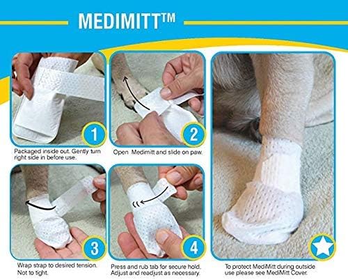 Medimitt Paw Bandages for Dogs, Cats and Pets – Stretchy Medical Booties, First Aid for Paws – Non Slip, Non Adhesive, Breathable, Disposable, Washable, Adjustable Strap, Value Pack (X-Large 20-Pack)