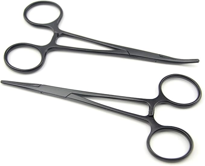 LILYS PET Pet Colourful Stainless Steel Hemostat Hemostatic Forcep,Pet Ear Hair Pull Forcep,Bend head and Straight head kit (Black, 12cm)