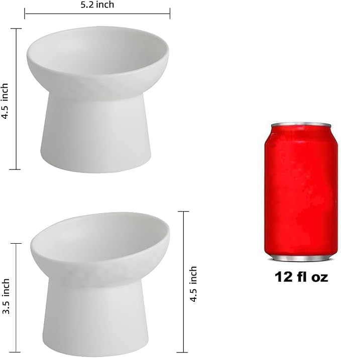 4 Pcs Small Ceramic Raised Cat Bowls, Tilted Elevated Food or Water Bowls, Stress Free, Backflow Prevention, Dishwasher and Microwave Safe, Lead & Cadmium Free(4pc White)