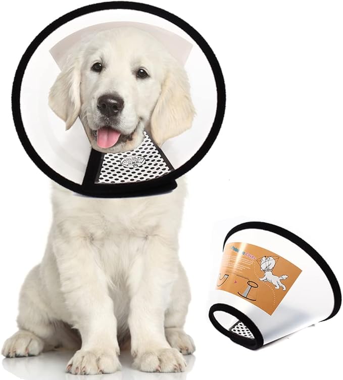 Plastic Pet Recovery Collars & Cones for Dogs and Cats After Surgery Adjustable Dog Neck Cone Surgical Elizabeth E-Collar Prevent Biting and Stop Licking Wound (L)