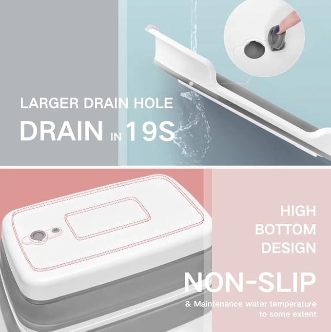 Collapsible Pet Bathtub with Water Drain Plug, Foldable Bathtub for Puppy Small Dogs Cats, Portable & Space Saving Design, BPA Free, Grey