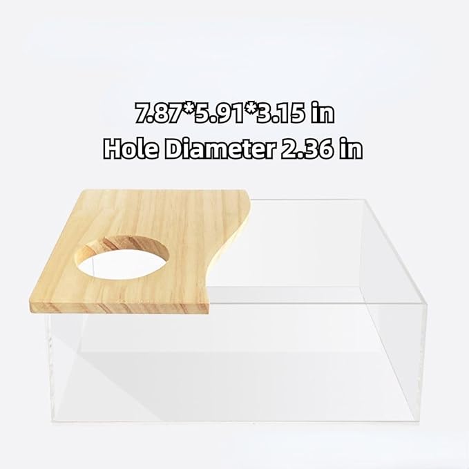 Hamster Sand Bath Box Container, Small Pet Sandbox Lid Design Take Bath Wooden Sandbox Dust Bath, Transparent Bathroom & Digging Box Acrylic Syrian Hamster Litter Box Small Animal Accessories (C)