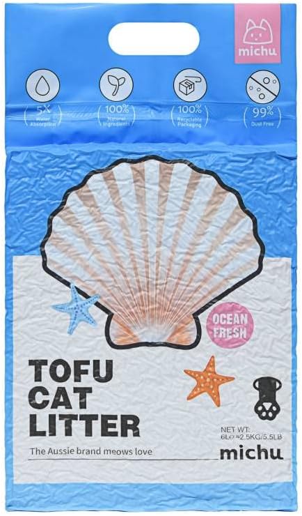 Tofu Cat Litter Natural Clumping Tofu Cat Litter, Fast Clumping and Easily Scoop-able 5.5lb/88oz 5 Scents - Ocean Fresh, 3 Pack