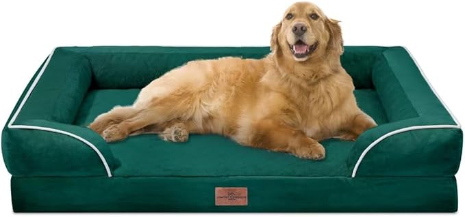 Comfort Expression XL Orthopedic Dog Beds, Waterproof Extra Large Dog Beds with Bolster, Washable Pet Sofa Couch with Removable Cover & Non-Slip Bottom(X-Large,Emerald)