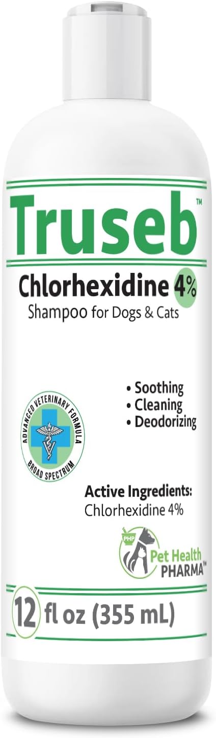 Truseb Topical Chlorhexidine 4% Shampoo for Dogs, Cats & Horses (12 oz)- with Aloe for Cleansing (Chlorhexidine 4% Shampoo, 12 oz)