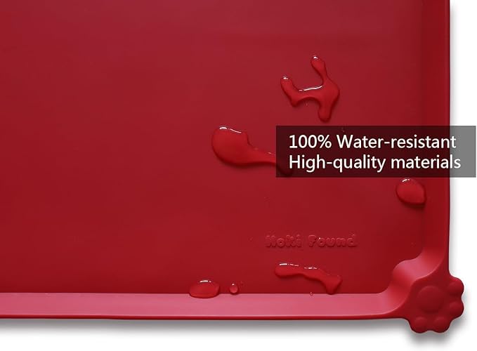 Hoki Found Large Silicone Non-Slip Pet Dog Cat Bowl Mats - Waterproof Dog Cat Food Mats - Classic Red