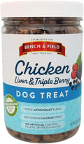 Bench & Field Holistic Natural Chicken Liver & Triple Berry Dog Treats | Crunchy Bone-Shaped Bites | Antioxidant Blend, 10-Ounce Bottle