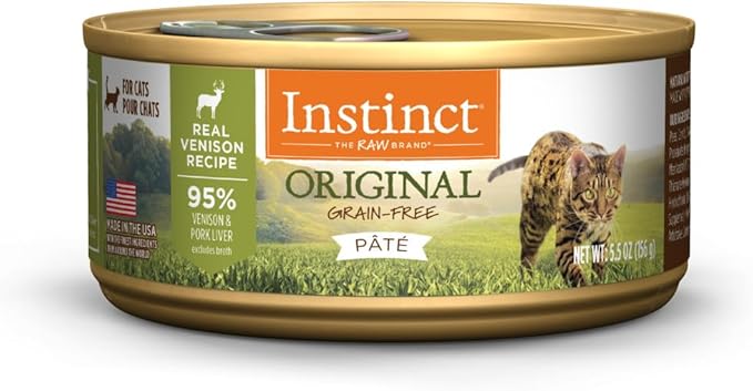 Instinct Original Pate Wet Cat Food, Grain Free Recipe - Real Venison, 5.5 oz. Cans (Pack of 12)