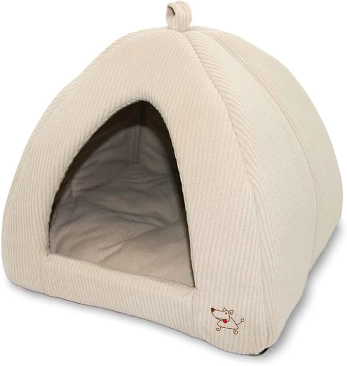 Best Pet Supplies Pet Tent-Soft Bed for Dog and Cat Beige Corduroy, 16" x 16" x H:14"