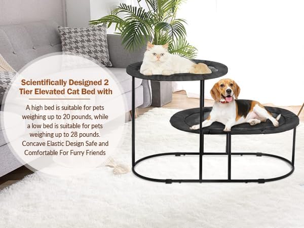 Defined Deco 2 Tier Elevated Cat Hammock Bed, Furniture Cat Bed Breathable Comfortable, Raised Cool Ca t Hammock for Indoor Cats, with Removable Mesh and Steel Frame for Summer