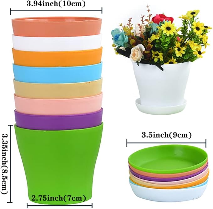 50 Pack 4 Inch Plant Pots Bulk Small Plastic Planters Pots with Drainage Holes Flower Pot for Succulent, Cactus, Herb, African Violet (50pcs-Multicolor, 4Inches)